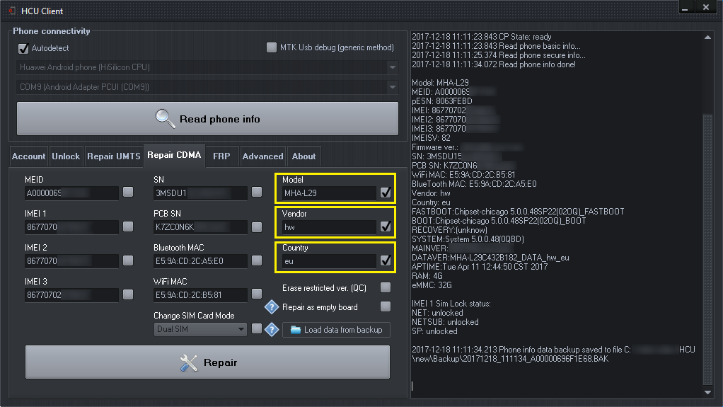 Huawei Phone Country Vendor Repair Hcu Client